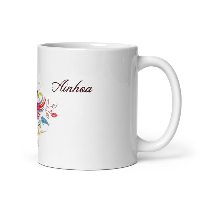 Ainhoa Exclusive Name Art Piece Home Office Work Coffee Mug Mexican Spanish Pride Gift Cup One - Of - A - Kind Calligraphy White Glossy Mug | A10 - Mexicada