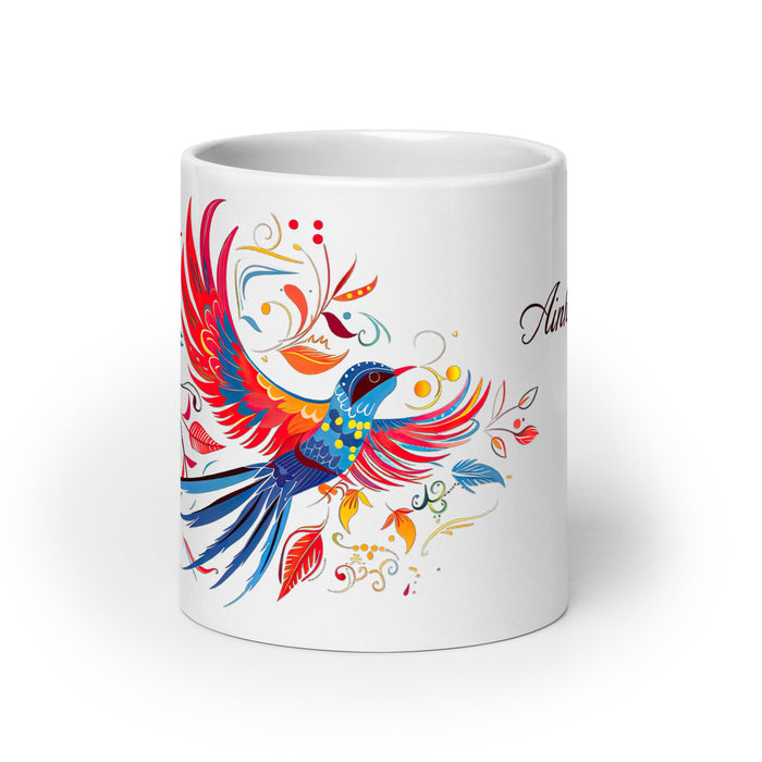 Ainhoa Exclusive Name Art Piece Home Office Work Coffee Mug Mexican Spanish Pride Gift Cup One - Of - A - Kind Calligraphy White Glossy Mug | A10 - Mexicada