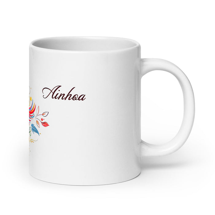 Ainhoa Exclusive Name Art Piece Home Office Work Coffee Mug Mexican Spanish Pride Gift Cup One - Of - A - Kind Calligraphy White Glossy Mug | A10 - Mexicada