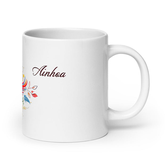 Ainhoa Exclusive Name Art Piece Home Office Work Coffee Mug Mexican Spanish Pride Gift Cup One-Of-A-Kind Calligraphy White Glossy Mug | A10 Mexicada 20 oz