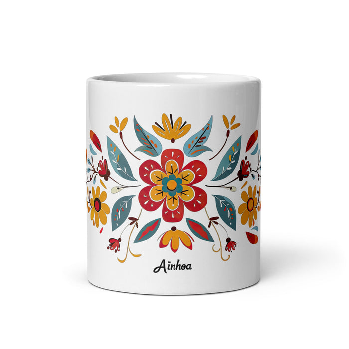 Ainhoa Exclusive Name Art Piece Home Office Work Coffee Mug Mexican Spanish Pride Gift Cup One - Of - A - Kind Calligraphy White Glossy Mug | A11 - Mexicada