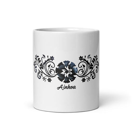 Ainhoa Exclusive Name Art Piece Home Office Work Coffee Mug Mexican Spanish Pride Gift Cup One - Of - A - Kind Calligraphy White Glossy Mug | A12 - Mexicada