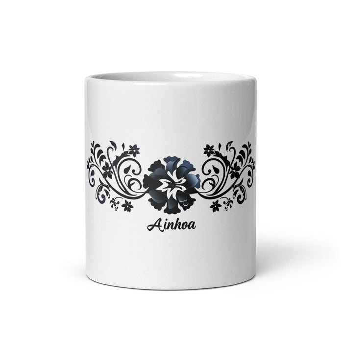 Ainhoa Exclusive Name Art Piece Home Office Work Coffee Mug Mexican Spanish Pride Gift Cup One-Of-A-Kind Calligraphy White Glossy Mug | A12 Mexicada