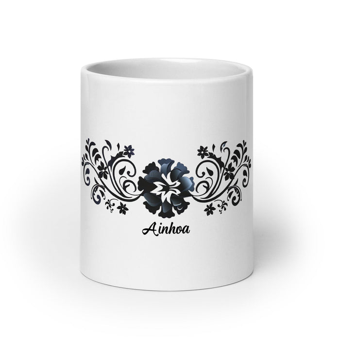 Ainhoa Exclusive Name Art Piece Home Office Work Coffee Mug Mexican Spanish Pride Gift Cup One-Of-A-Kind Calligraphy White Glossy Mug | A12 Mexicada