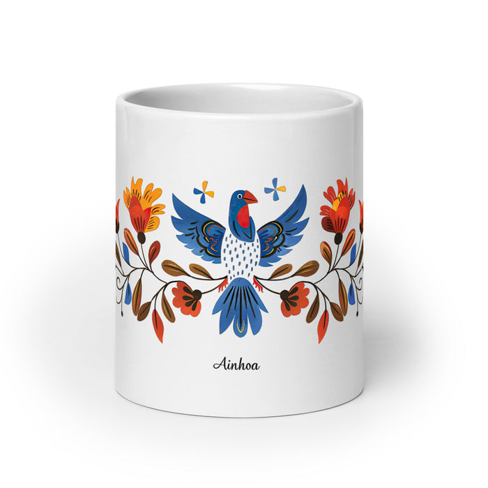 Ainhoa Exclusive Name Art Piece Home Office Work Coffee Mug Mexican Spanish Pride Gift Cup One - Of - A - Kind Calligraphy White Glossy Mug | A13 - Mexicada