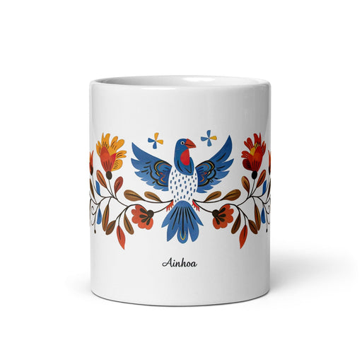 Ainhoa Exclusive Name Art Piece Home Office Work Coffee Mug Mexican Spanish Pride Gift Cup One-Of-A-Kind Calligraphy White Glossy Mug | A13 Mexicada