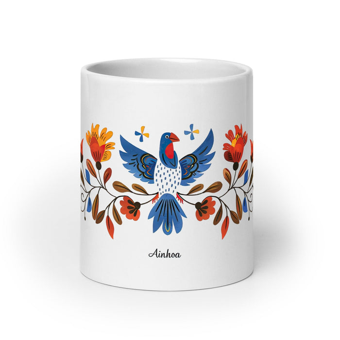 Ainhoa Exclusive Name Art Piece Home Office Work Coffee Mug Mexican Spanish Pride Gift Cup One-Of-A-Kind Calligraphy White Glossy Mug | A13 Mexicada