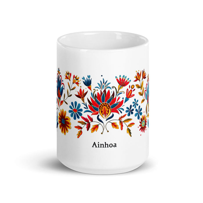 Ainhoa Exclusive Name Art Piece Home Office Work Coffee Mug Mexican Spanish Pride Gift Cup One - Of - A - Kind Calligraphy White Glossy Mug | A14 - Mexicada