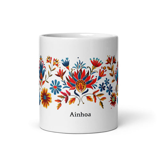 Ainhoa Exclusive Name Art Piece Home Office Work Coffee Mug Mexican Spanish Pride Gift Cup One-Of-A-Kind Calligraphy White Glossy Mug | A14 Mexicada