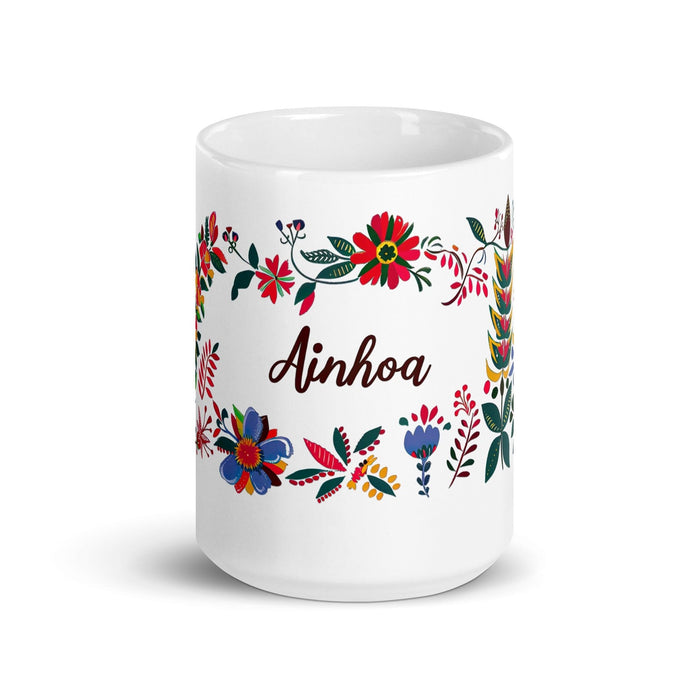 Ainhoa Exclusive Name Art Piece Home Office Work Coffee Mug Mexican Spanish Pride Gift Cup One-Of-A-Kind Calligraphy White Glossy Mug | A15 Mexicada