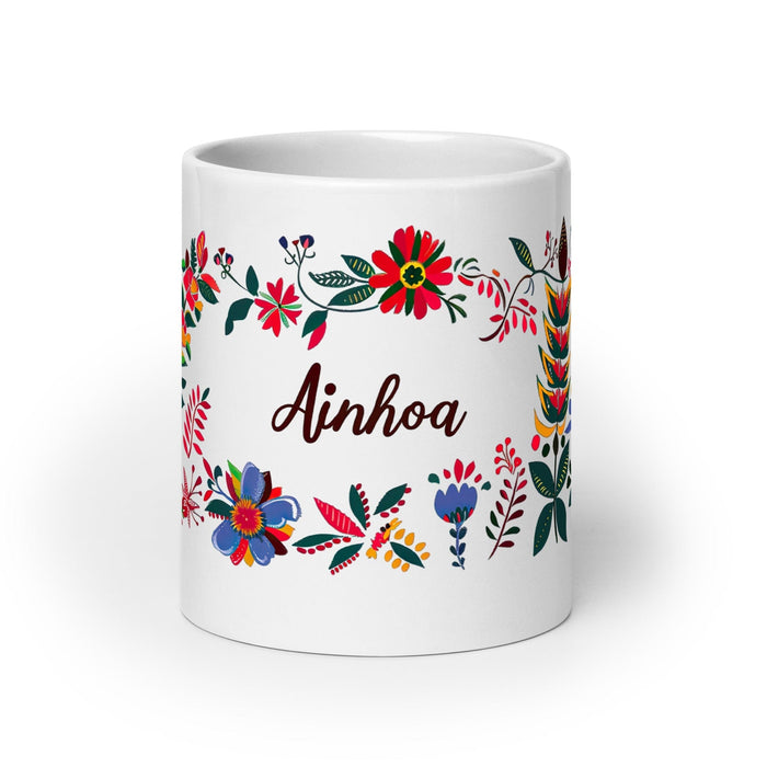 Ainhoa Exclusive Name Art Piece Home Office Work Coffee Mug Mexican Spanish Pride Gift Cup One-Of-A-Kind Calligraphy White Glossy Mug | A15 Mexicada