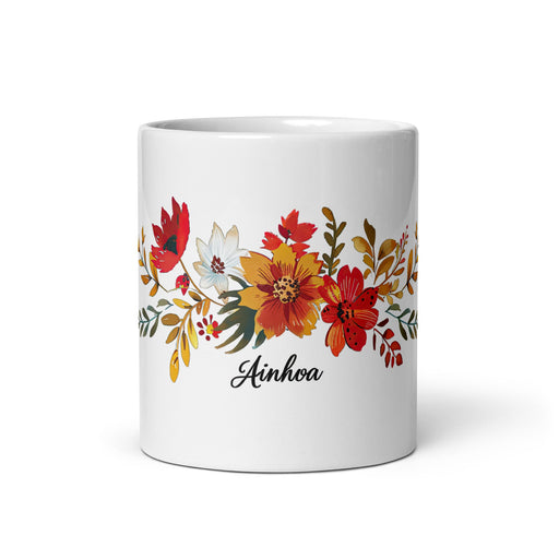 Ainhoa Exclusive Name Art Piece Home Office Work Coffee Mug Mexican Spanish Pride Gift Cup One - Of - A - Kind Calligraphy White Glossy Mug | A16 - Mexicada