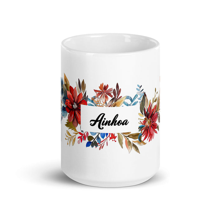 Ainhoa Exclusive Name Art Piece Home Office Work Coffee Mug Mexican Spanish Pride Gift Cup One - Of - A - Kind Calligraphy White Glossy Mug | A17 - Mexicada