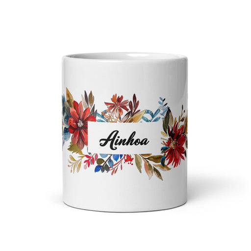 Ainhoa Exclusive Name Art Piece Home Office Work Coffee Mug Mexican Spanish Pride Gift Cup One-Of-A-Kind Calligraphy White Glossy Mug | A17 Mexicada