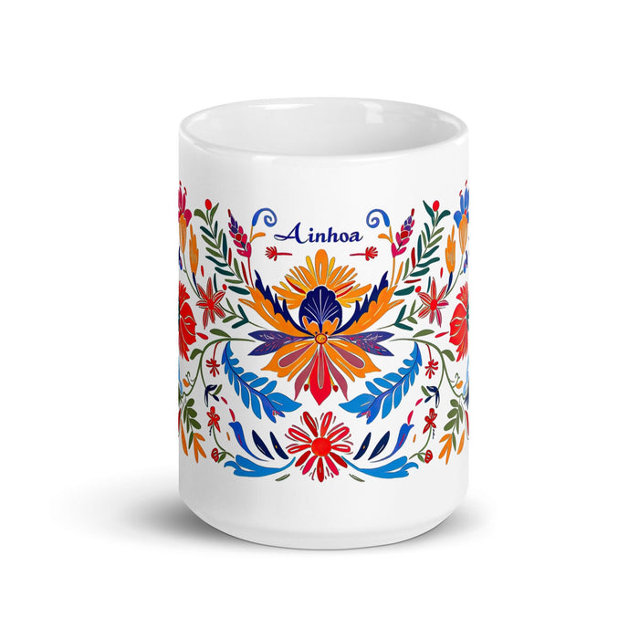 Ainhoa Exclusive Name Art Piece Home Office Work Coffee Mug Mexican Spanish Pride Gift Cup One - Of - A - Kind Calligraphy White Glossy Mug | A18 - Mexicada