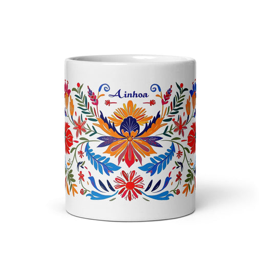 Ainhoa Exclusive Name Art Piece Home Office Work Coffee Mug Mexican Spanish Pride Gift Cup One - Of - A - Kind Calligraphy White Glossy Mug | A18 - Mexicada