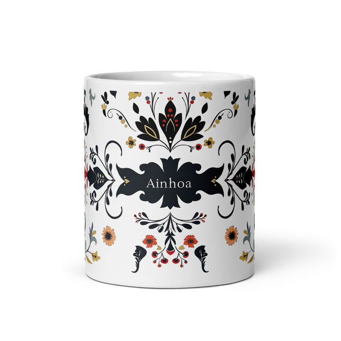 Ainhoa Exclusive Name Art Piece Home Office Work Coffee Mug Mexican Spanish Pride Gift Cup One - Of - A - Kind Calligraphy White Glossy Mug | A19 - Mexicada