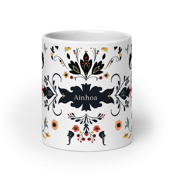 Ainhoa Exclusive Name Art Piece Home Office Work Coffee Mug Mexican Spanish Pride Gift Cup One - Of - A - Kind Calligraphy White Glossy Mug | A19 - Mexicada