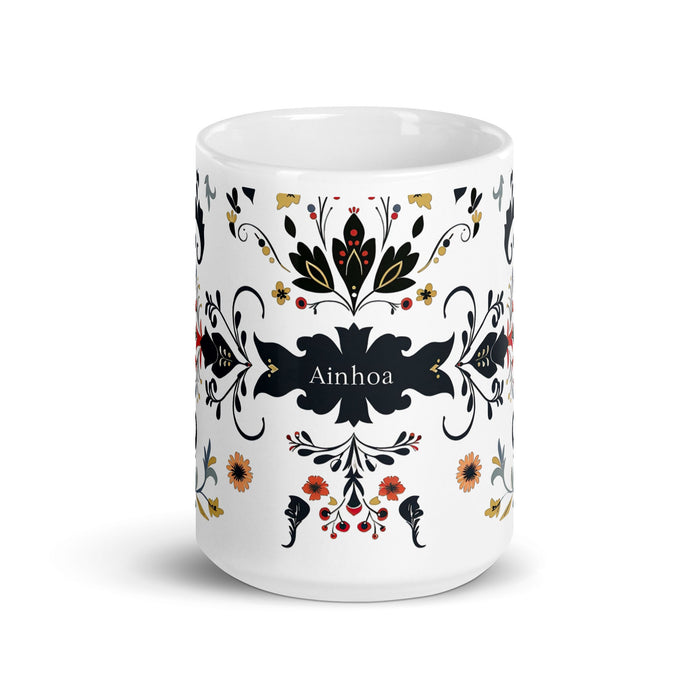 Ainhoa Exclusive Name Art Piece Home Office Work Coffee Mug Mexican Spanish Pride Gift Cup One - Of - A - Kind Calligraphy White Glossy Mug | A19 - Mexicada