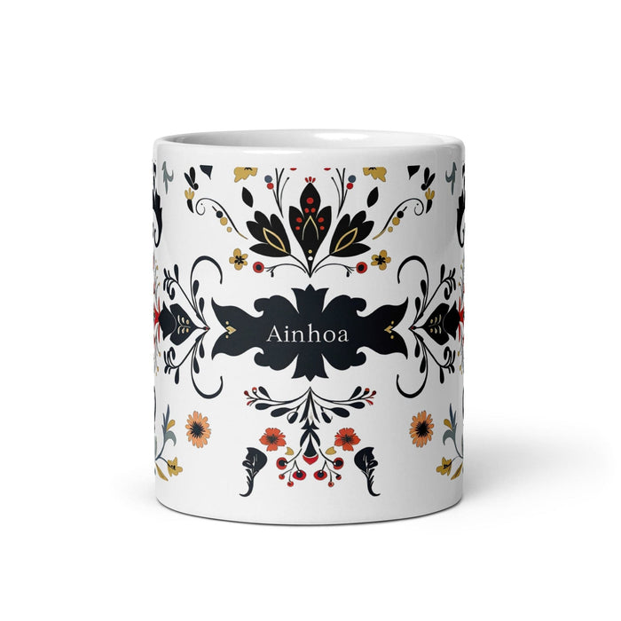 Ainhoa Exclusive Name Art Piece Home Office Work Coffee Mug Mexican Spanish Pride Gift Cup One-Of-A-Kind Calligraphy White Glossy Mug | A19 Mexicada