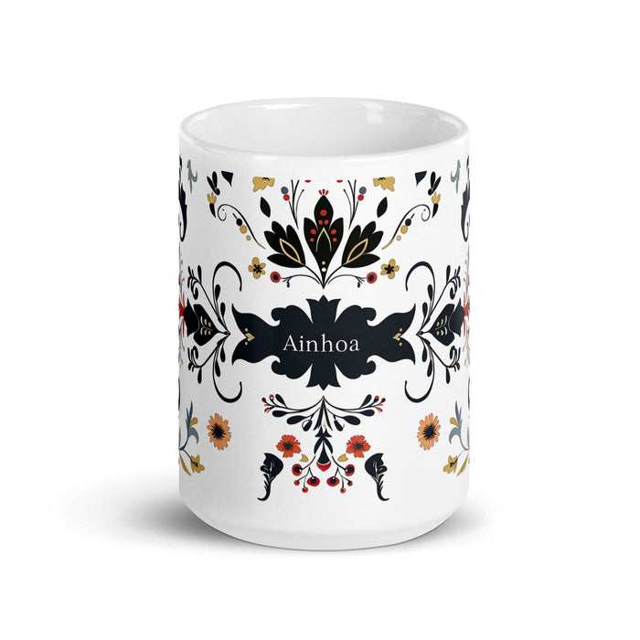 Ainhoa Exclusive Name Art Piece Home Office Work Coffee Mug Mexican Spanish Pride Gift Cup One-Of-A-Kind Calligraphy White Glossy Mug | A19 Mexicada