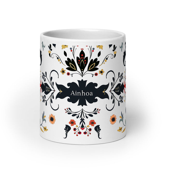 Ainhoa Exclusive Name Art Piece Home Office Work Coffee Mug Mexican Spanish Pride Gift Cup One-Of-A-Kind Calligraphy White Glossy Mug | A19 Mexicada