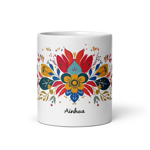 Ainhoa Exclusive Name Art Piece Home Office Work Coffee Mug Mexican Spanish Pride Gift Cup One-Of-A-Kind Calligraphy White Glossy Mug | A2 Mexicada