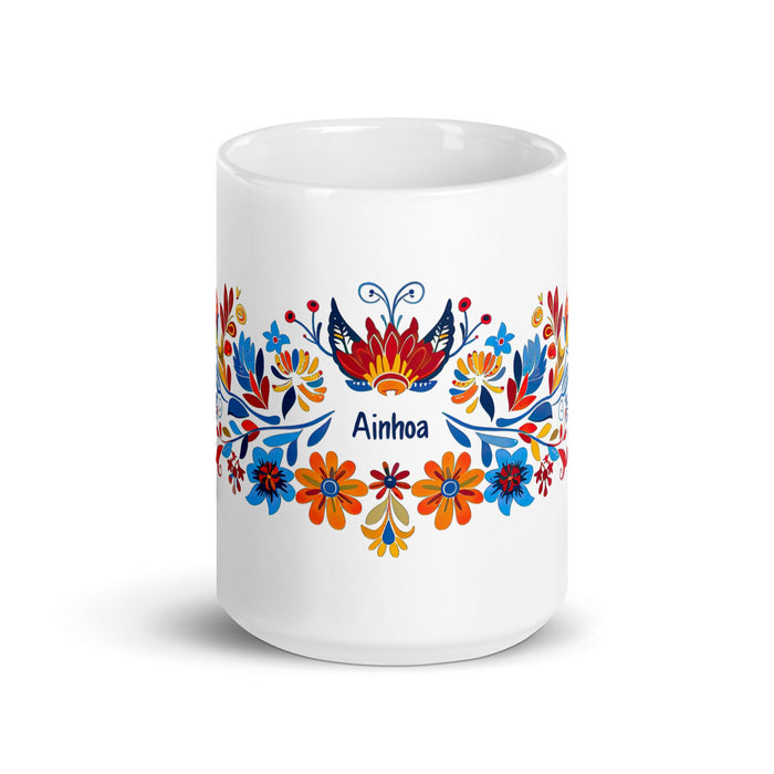 Ainhoa Exclusive Name Art Piece Home Office Work Coffee Mug Mexican Spanish Pride Gift Cup One - Of - A - Kind Calligraphy White Glossy Mug | A20 - Mexicada