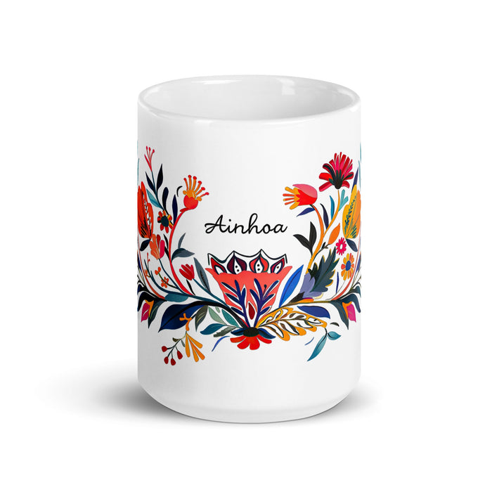 Ainhoa Exclusive Name Art Piece Home Office Work Coffee Mug Mexican Spanish Pride Gift Cup One - Of - A - Kind Calligraphy White Glossy Mug | A3 - Mexicada