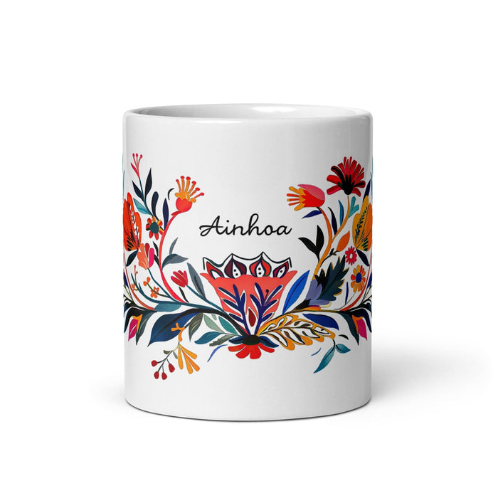 Ainhoa Exclusive Name Art Piece Home Office Work Coffee Mug Mexican Spanish Pride Gift Cup One-Of-A-Kind Calligraphy White Glossy Mug | A3 Mexicada