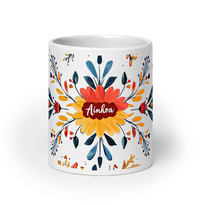 Ainhoa Exclusive Name Art Piece Home Office Work Coffee Mug Mexican Spanish Pride Gift Cup One - Of - A - Kind Calligraphy White Glossy Mug | A5 - Mexicada