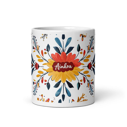 Ainhoa Exclusive Name Art Piece Home Office Work Coffee Mug Mexican Spanish Pride Gift Cup One - Of - A - Kind Calligraphy White Glossy Mug | A5 - Mexicada