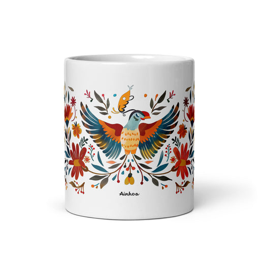 Ainhoa Exclusive Name Art Piece Home Office Work Coffee Mug Mexican Spanish Pride Gift Cup One - Of - A - Kind Calligraphy White Glossy Mug | A6 - Mexicada