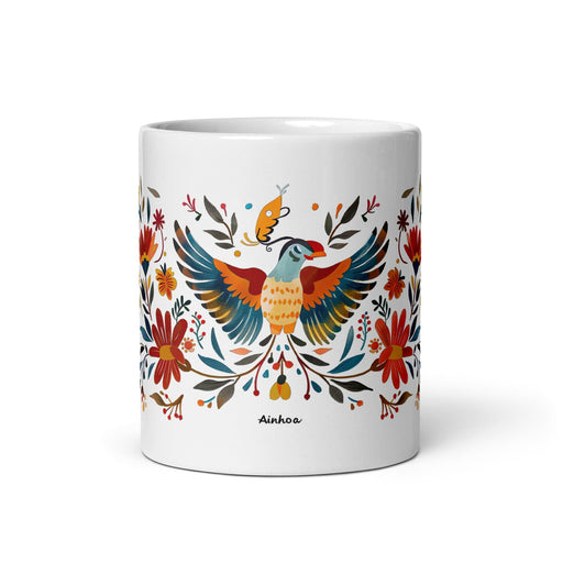 Ainhoa Exclusive Name Art Piece Home Office Work Coffee Mug Mexican Spanish Pride Gift Cup One-Of-A-Kind Calligraphy White Glossy Mug | A6 Mexicada