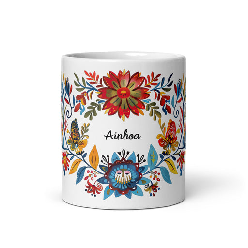 Ainhoa Exclusive Name Art Piece Home Office Work Coffee Mug Mexican Spanish Pride Gift Cup One - Of - A - Kind Calligraphy White Glossy Mug | A7 - Mexicada