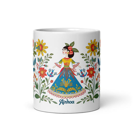 Ainhoa Exclusive Name Art Piece Home Office Work Coffee Mug Mexican Spanish Pride Gift Cup One - Of - A - Kind Calligraphy White Glossy Mug | A8 - Mexicada