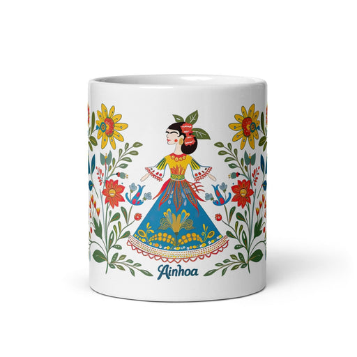 Ainhoa Exclusive Name Art Piece Home Office Work Coffee Mug Mexican Spanish Pride Gift Cup One-Of-A-Kind Calligraphy White Glossy Mug | A8 Mexicada