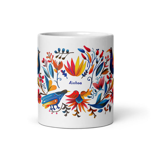 Ainhoa Exclusive Name Art Piece Home Office Work Coffee Mug Mexican Spanish Pride Gift Cup One - Of - A - Kind Calligraphy White Glossy Mug | A9 - Mexicada