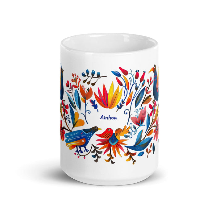 Ainhoa Exclusive Name Art Piece Home Office Work Coffee Mug Mexican Spanish Pride Gift Cup One-Of-A-Kind Calligraphy White Glossy Mug | A9 Mexicada