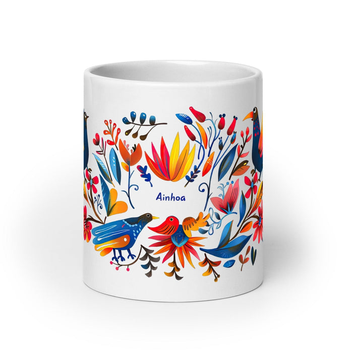 Ainhoa Exclusive Name Art Piece Home Office Work Coffee Mug Mexican Spanish Pride Gift Cup One-Of-A-Kind Calligraphy White Glossy Mug | A9 Mexicada