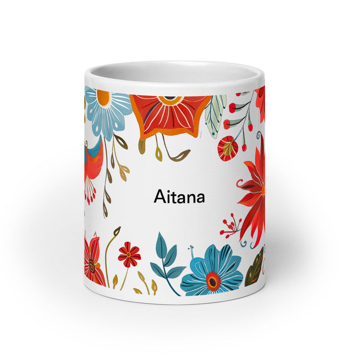 Aitana Exclusive Name Art Piece Home Office Work Coffee Mug Mexican Spanish Pride Gift Cup One - Of - A - Kind Calligraphy White Glossy Mug | A10 - Mexicada