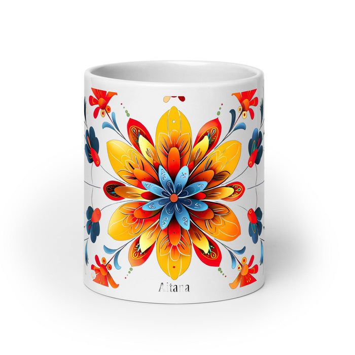 Aitana Exclusive Name Art Piece Home Office Work Coffee Mug Mexican Spanish Pride Gift Cup One - Of - A - Kind Calligraphy White Glossy Mug | A11 - Mexicada