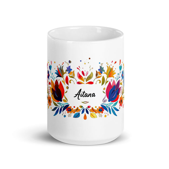 Aitana Exclusive Name Art Piece Home Office Work Coffee Mug Mexican Spanish Pride Gift Cup One - Of - A - Kind Calligraphy White Glossy Mug | A13 - Mexicada