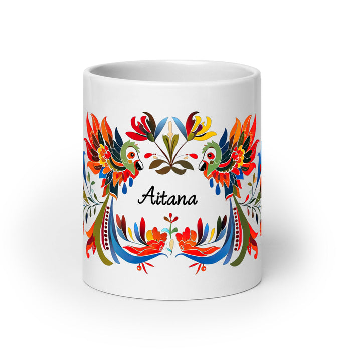 Aitana Exclusive Name Art Piece Home Office Work Coffee Mug Mexican Spanish Pride Gift Cup One - Of - A - Kind Calligraphy White Glossy Mug | A16 - Mexicada