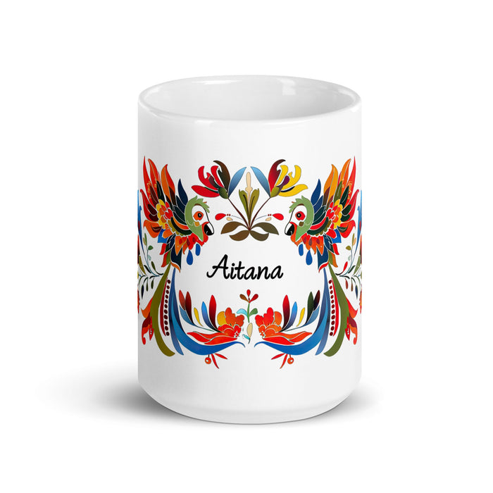 Aitana Exclusive Name Art Piece Home Office Work Coffee Mug Mexican Spanish Pride Gift Cup One - Of - A - Kind Calligraphy White Glossy Mug | A16 - Mexicada