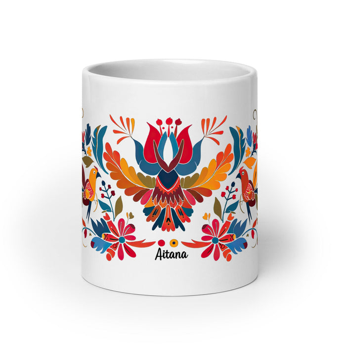 Aitana Exclusive Name Art Piece Home Office Work Coffee Mug Mexican Spanish Pride Gift Cup One - Of - A - Kind Calligraphy White Glossy Mug | A17 - Mexicada