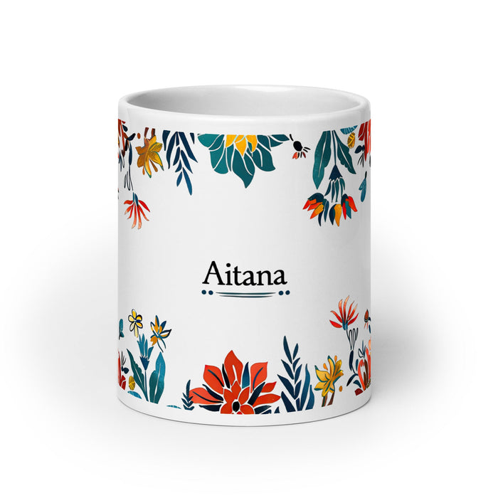 Aitana Exclusive Name Art Piece Home Office Work Coffee Mug Mexican Spanish Pride Gift Cup One - Of - A - Kind Calligraphy White Glossy Mug | A2 - Mexicada