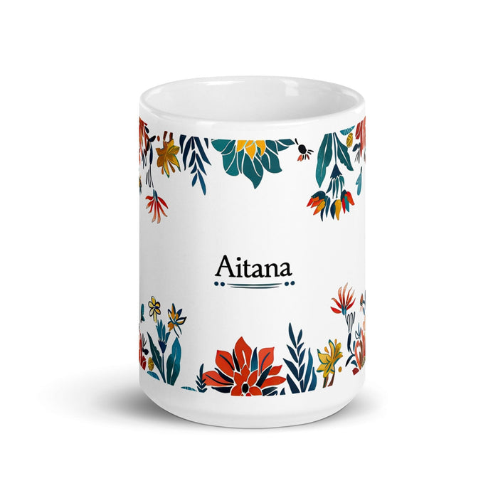 Aitana Exclusive Name Art Piece Home Office Work Coffee Mug Mexican Spanish Pride Gift Cup One-Of-A-Kind Calligraphy White Glossy Mug | A2 Mexicada