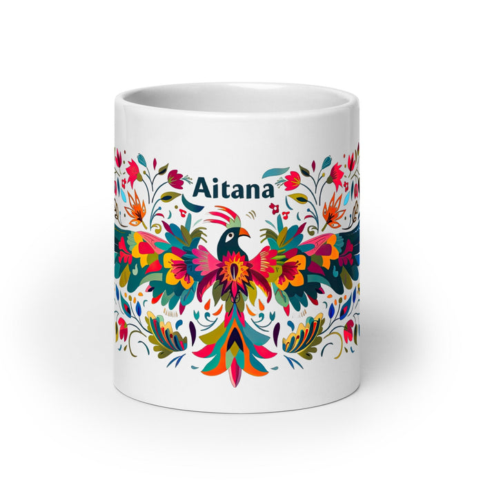 Aitana Exclusive Name Art Piece Home Office Work Coffee Mug Mexican Spanish Pride Gift Cup One - Of - A - Kind Calligraphy White Glossy Mug | A20 - Mexicada