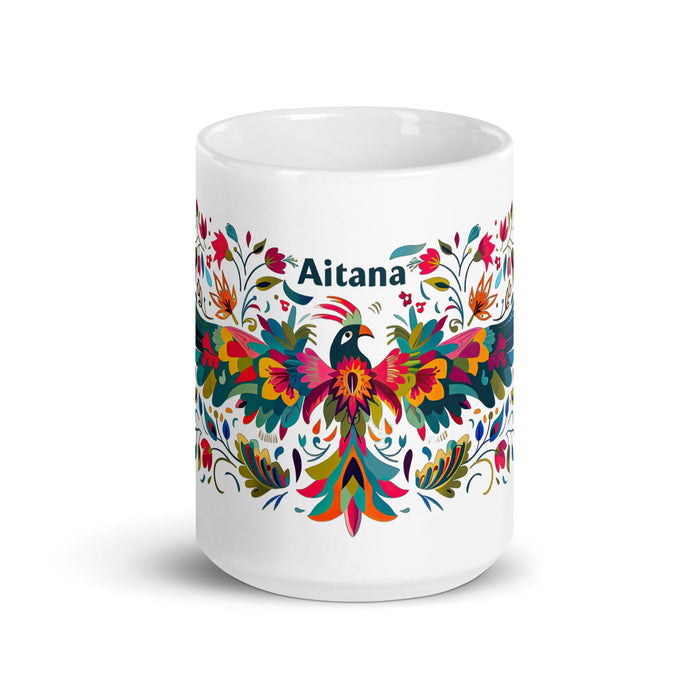 Aitana Exclusive Name Art Piece Home Office Work Coffee Mug Mexican Spanish Pride Gift Cup One - Of - A - Kind Calligraphy White Glossy Mug | A20 - Mexicada